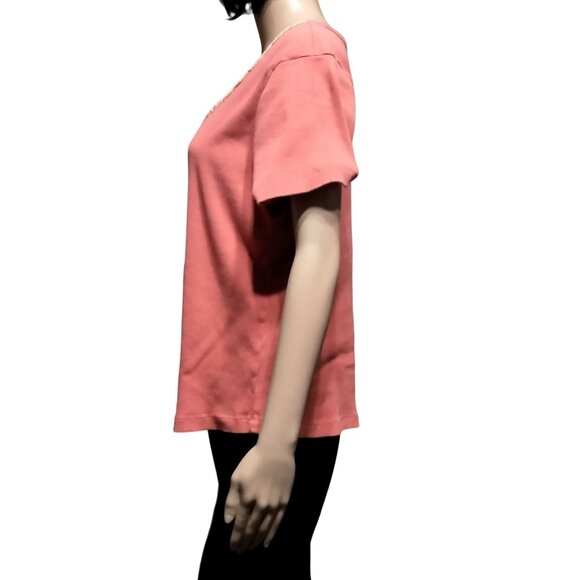 Uniform Woman Coral Short Sleeve Top Size 2X Beaded Embellished Scoop Neckline - Picture 5 of 8